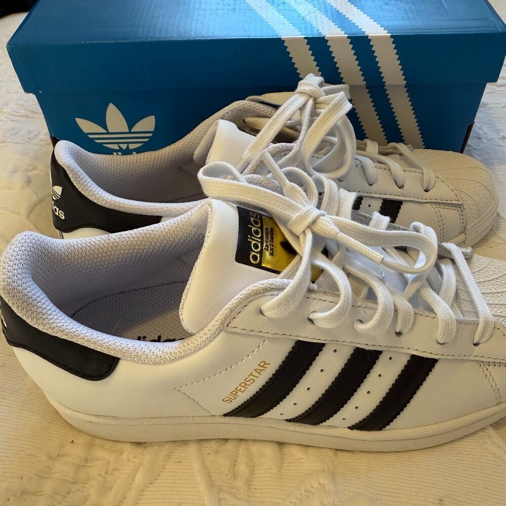 Adidas Superstar White and Black Sneakers - Kids Size 6